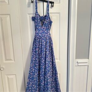 Floral Blue Dress with Pink Flowers